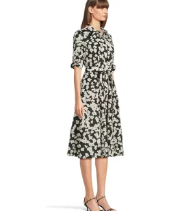 Calvin Klein Floral Cotton Shirt Dress Black/Pristine Outlet