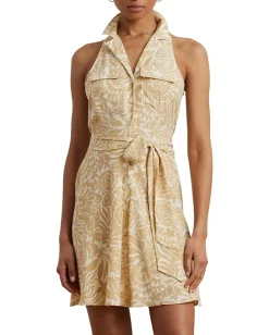 Lauren Ralph Lauren Floral Crepe Sleeveless Shirtdress Cream/Tan Discount
