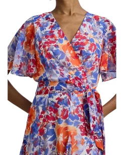 Women Lauren Ralph Lauren Floral Crinkle Georgette Surplice Dress