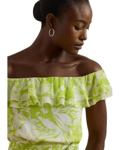 Women Lauren Ralph Lauren Floral Georgette Off-The-Shoulder Gown