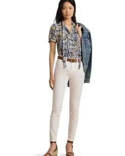 Lauren Ralph Lauren Floral Georgette Puff Sleeve Shirt Blue Multi Discount