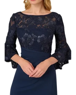 Adrianna Papell Floral Lace Combo Dress Navy New