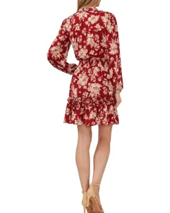 Women CeCe Floral Long Sleeve Ruffled Dress