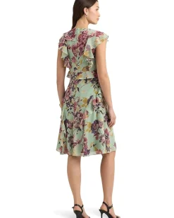 Lauren Ralph Lauren Floral Ruffle-Trim Georgette Dress Light Green Multi Best