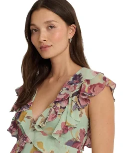 Lauren Ralph Lauren Floral Ruffle-Trim Georgette Dress Light Green Multi Best