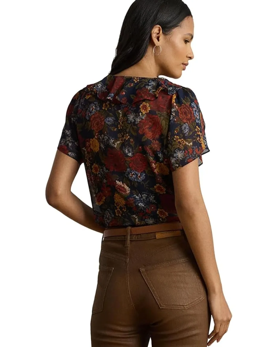 Women Lauren Ralph Lauren Floral Ruffle-Trim Georgette Blouse