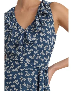 Lauren Ralph Lauren Floral Ruffle-Trim Georgette Dress Blue/Cream Sale