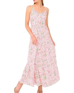Women CeCe Floral Spaghetti Strap Tiered Midi Dress