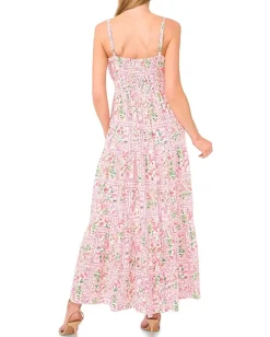 Women CeCe Floral Spaghetti Strap Tiered Midi Dress