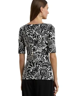 Lauren Ralph Lauren Floral Stretch Cotton Boatneck Tee Cream/Black