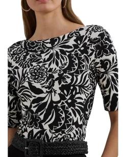 Lauren Ralph Lauren Floral Stretch Cotton Boatneck Tee Cream/Black