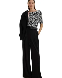 Lauren Ralph Lauren Floral Stretch Cotton Boatneck Tee Cream/Black