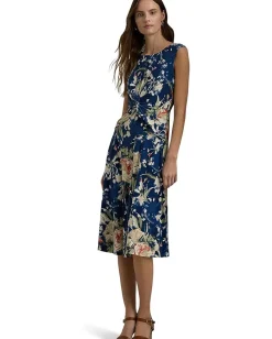Lauren Ralph Lauren Floral Twist-Front Stretch Jersey Dress Blue Multi Best