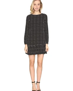Women Tahari by ASL Flounced Hem Dot Print Crepe Dress