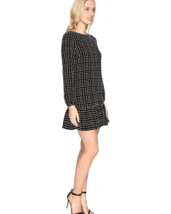 Women Tahari by ASL Flounced Hem Dot Print Crepe Dress