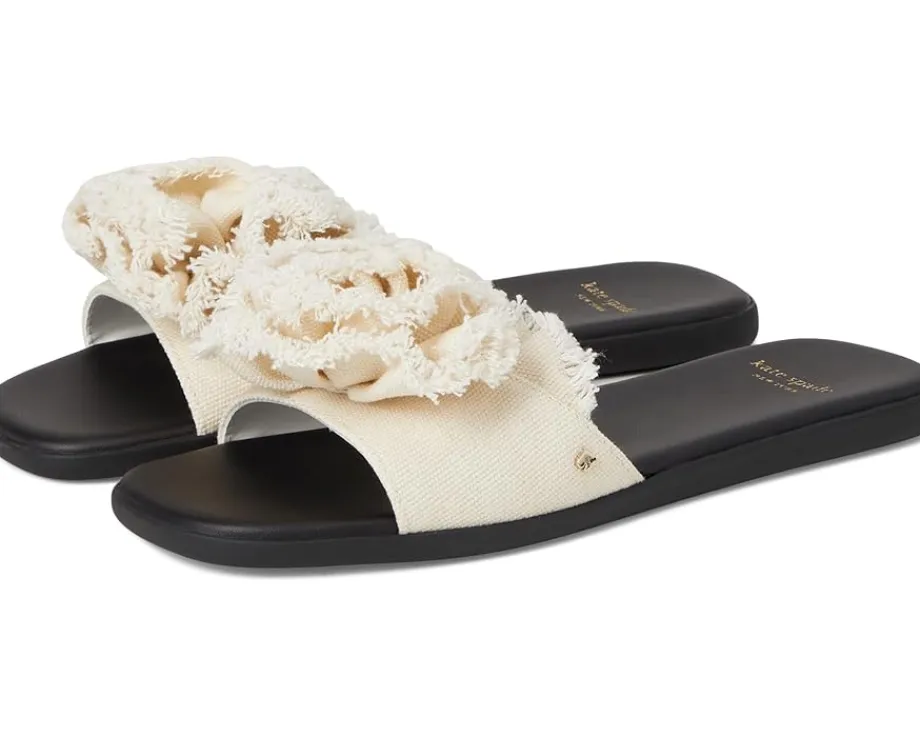 Kate Spade New York Flourish Canvas Flat Sandals Cream/Black New