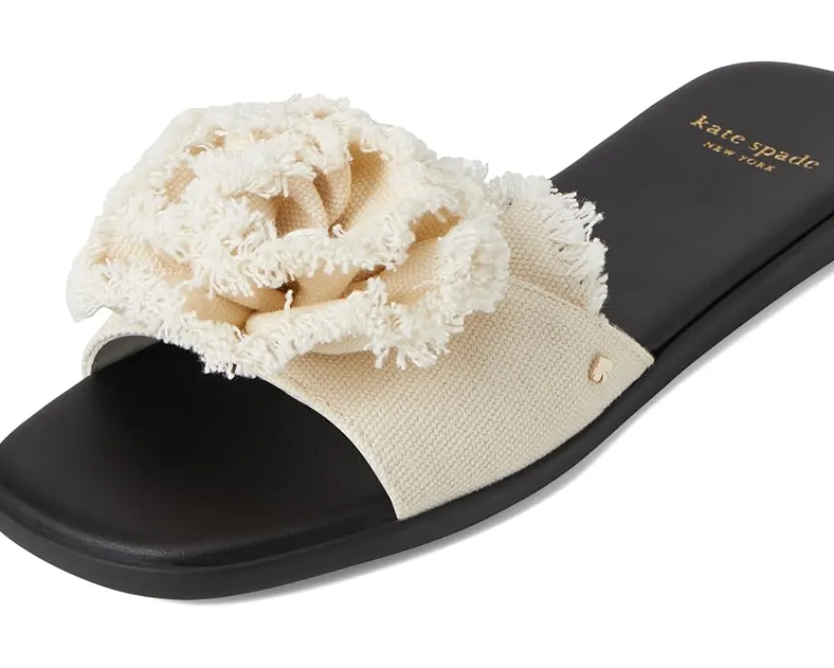 Kate Spade New York Flourish Canvas Flat Sandals Cream/Black New