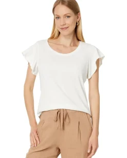 NIC+ZOE Flutter Short Sleeve Tee Paper White Discount