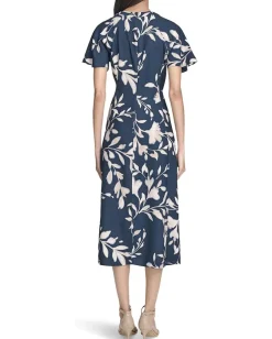 Calvin Klein Flutter Sleeve Floral Midi Indigo Cashew Outlet