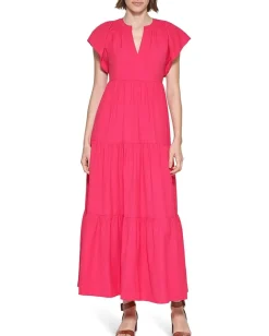 Women Calvin Klein Flutter Sleeve Gauze Midi Dress