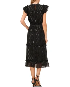 CeCe Flutter Sleeve Smocked Waist Midi Dress Rich Black Clearance