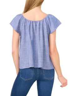CeCe Flutter Sleeve Tie Front Top Indigo Wash Clearance