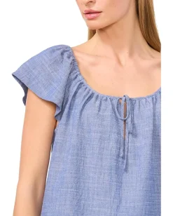 CeCe Flutter Sleeve Tie Front Top Indigo Wash Clearance