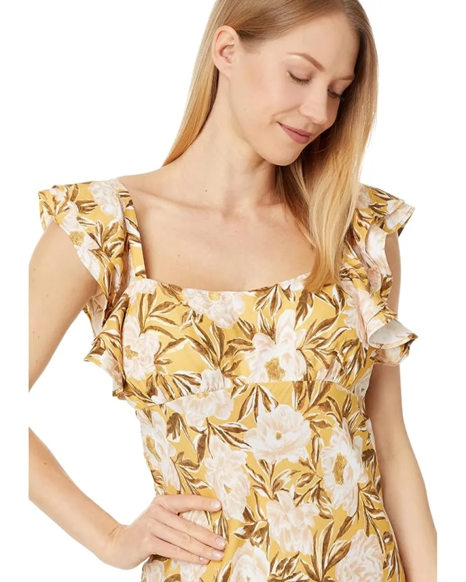 Women Madewell Flutter-Sleeve Slip Maxi Dress in Floral Cupro-Blend