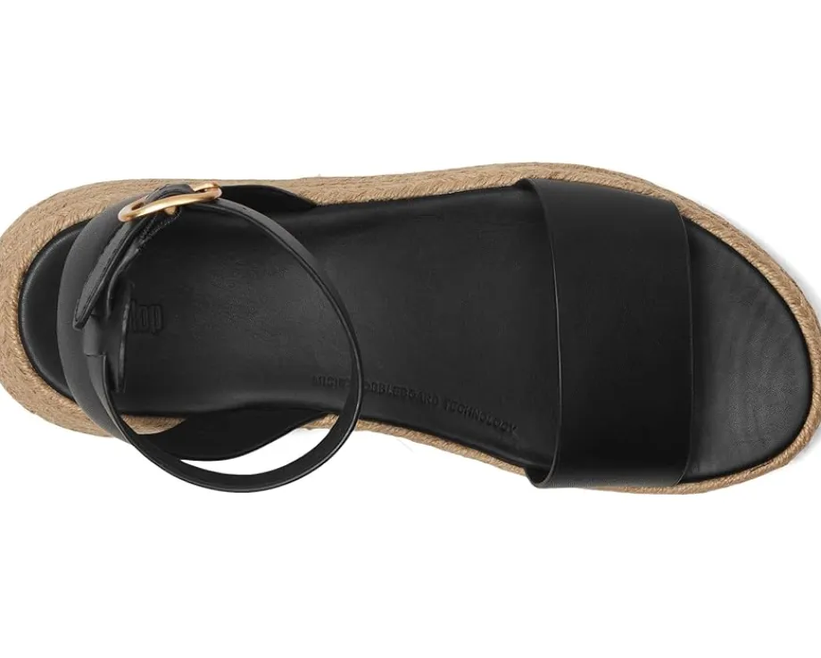 FitFlop F-Mode Espadrille Leather Flatform A/Strap Sandals Black Sale