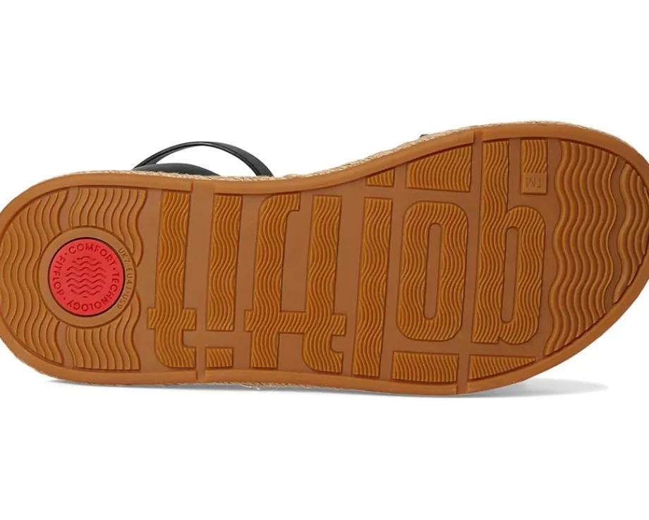 FitFlop F-Mode Espadrille Leather Flatform A/Strap Sandals Black Sale