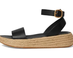 FitFlop F-Mode Espadrille Leather Flatform A/Strap Sandals Black Sale