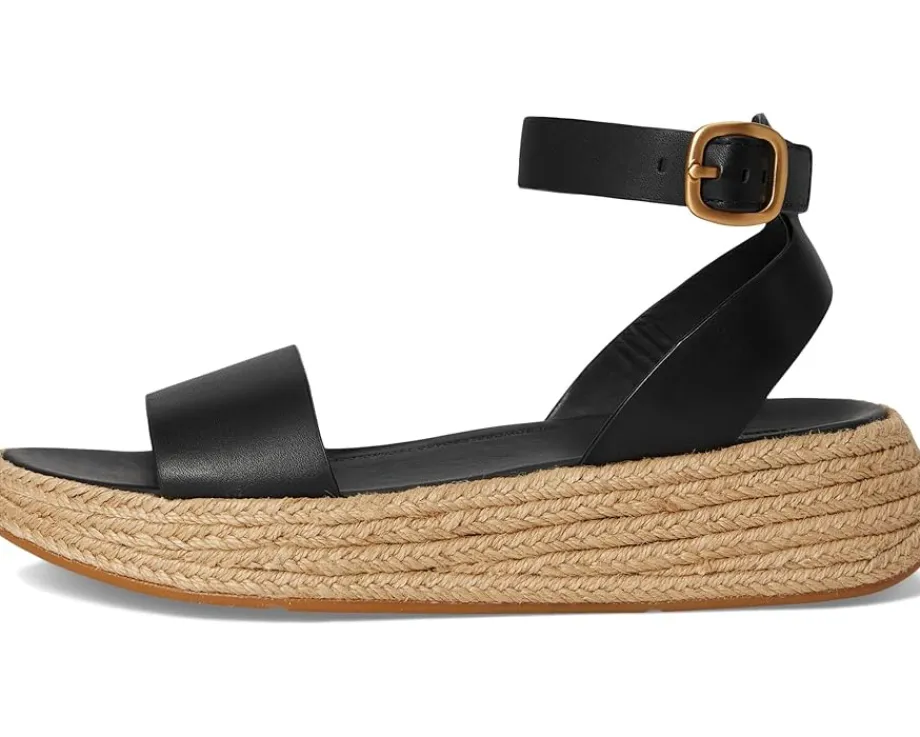 FitFlop F-Mode Espadrille Leather Flatform A/Strap Sandals Black Sale