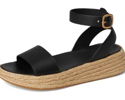 FitFlop F-Mode Espadrille Leather Flatform A/Strap Sandals Black Sale