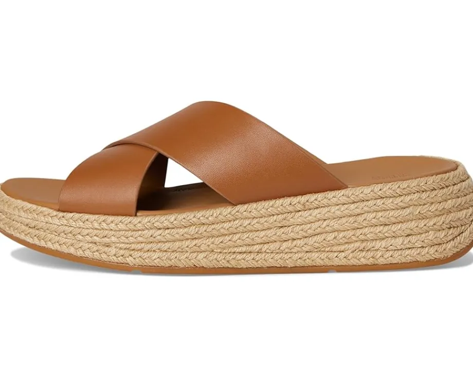 Women FitFlop F-Mode Espadrille Leather Flatform Cross Slides