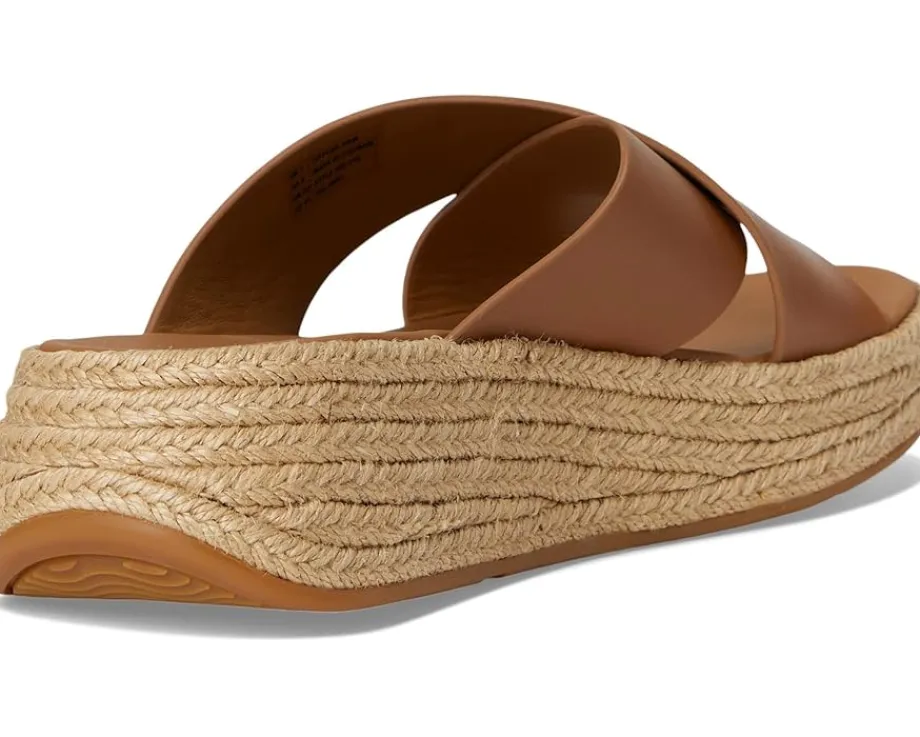 Women FitFlop F-Mode Espadrille Leather Flatform Cross Slides