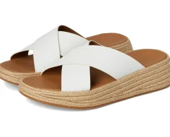 FitFlop F-Mode Espadrille Leather Flatform Cross Slides Urban White New