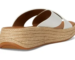 FitFlop F-Mode Espadrille Leather Flatform Cross Slides Urban White New