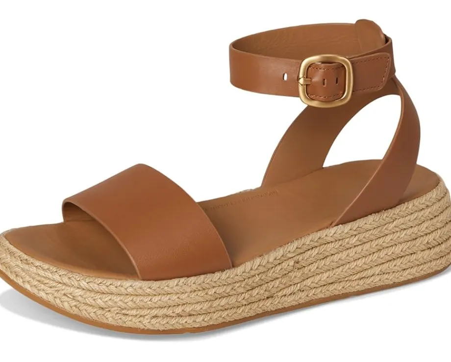 FitFlop F-Mode Espadrille Leather Flatform A/Strap Sandals Deep Tan Sale