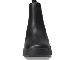 FitFlop F-Mode Leather Flatform Chelsea Boots All Black Clearance