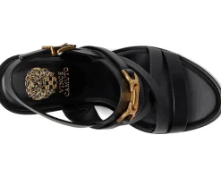 Vince Camuto Frena Banded Buckle High Heel Sandals Black New