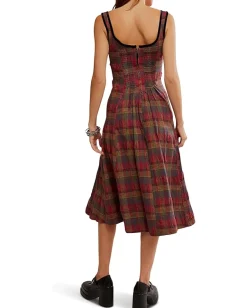 Free People Freya Plaid Midi Cherry Combo Hot