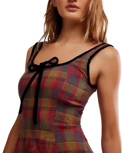 Free People Freya Plaid Midi Cherry Combo Hot