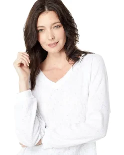 Dylan by True Grit Fuzzy Flecked Fleece Easy V-Neck Top Vintage White Online