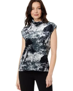Women Elliott Lauren Galaxy Printed Velvet Sleeveless Turtleneck