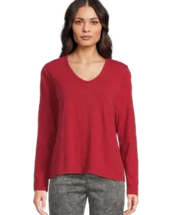 Women Elliott Lauren Garment Dye Tees - Long Sleeve V-Neck Knit Top