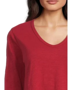 Women Elliott Lauren Garment Dye Tees - Long Sleeve V-Neck Knit Top