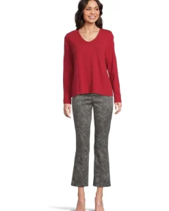 Women Elliott Lauren Garment Dye Tees - Long Sleeve V-Neck Knit Top