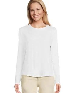 Elliott Lauren Garment Dye Tees - Long Sleeve Round Neck Tee with Rib Sleeve and Back Gusset White Sale