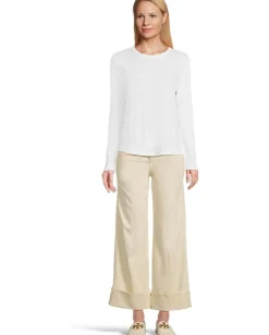 Elliott Lauren Garment Dye Tees - Long Sleeve Round Neck Tee with Rib Sleeve and Back Gusset White Sale