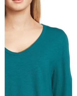 Elliott Lauren Garment Dye Tees - Long Sleeve V-Neck Knit Top Teal